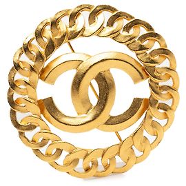 Chanel Gold CC Gold Plated Chain Link Brooch Golden