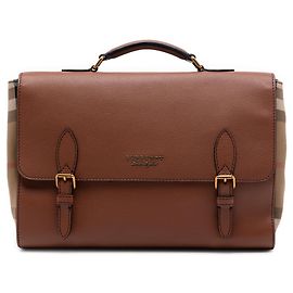Burberry Brown Leather and House Check Canvas Ethan Business Bag Brown