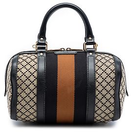 Bolsa Boston Joy em canvas bege com detalhes Diamante e Web Gucci Bege
