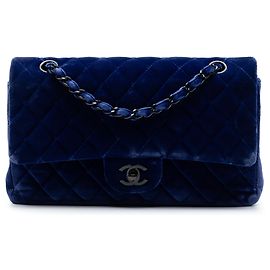 Chanel Blue Medium Classic Velvet Double Flap Bleu