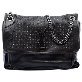 Saint Laurent Sac Niki Stardust en cuir de veau noir, taille Medium Noir