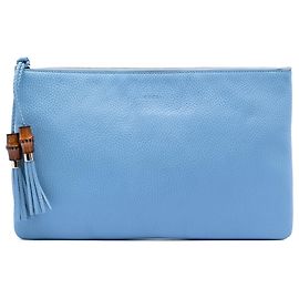 Clutch Gucci em couro de bezerro azul com borla de bambu Azul Azul claro