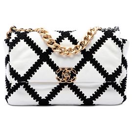 Chanel White Large Crochet Calfskin 19 Flap Blanc Écru
