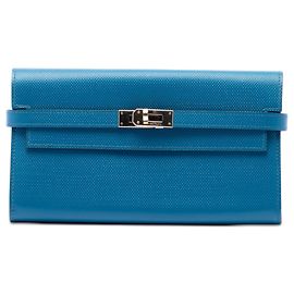 Hermès Blue Grain d H Kelly Longue Wallet Blue