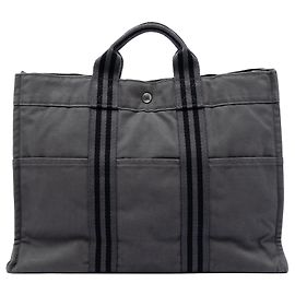 Hermès Gray Canvas Fourre Tout MM Brown
