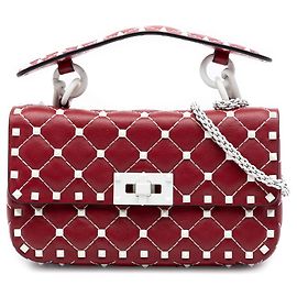 Borsa Valentino Red Small Lambskin Free Rockstud Spike Rosso