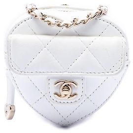 Bolsa colar Chanel White Mini Quilted Lambskin CC in Love Heart Branco