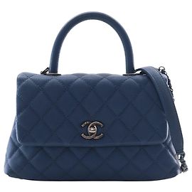Borsa Chanel Blue Mini Quilted Caviar Coco Top Handle Blu Blu navy