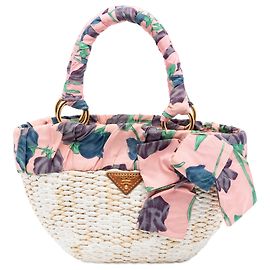Sac à main Prada Beige Straw Floral Ribbon Beige