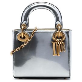 Dior Silver Mini Metallic Patent Lady Dior Silvery
