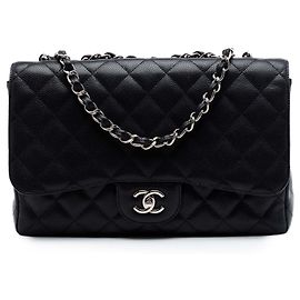 Chanel Black Jumbo Classic Caviar Single Flap Nero