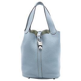Hermès Picotin Lock 22 en cuir Clemence bleu Bleu Bleu clair