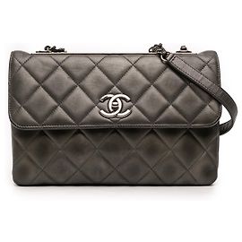 Chanel Gray Medium Lambskin Trendy CC Flap Marrom Cinza antracite