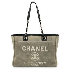 Bolsa Tote Chanel Deauville Line MM Marrom Preto