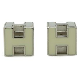 Hermès HERMES Cage d'H H-Cube Stud Earrings Silvery