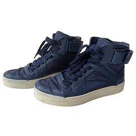 Gucci Navy Blue Leather High-Top Sneakers Dark blue