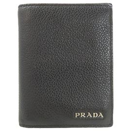 Prada Logo Leder-Bifold-Geldbörse Schwarz