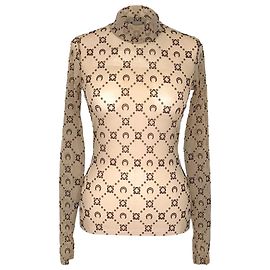 Marine Serre Moonogram Mesh Flock High Neck Top in Beige Polyamide Beige