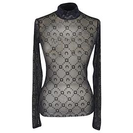Marine Serre Moonogram Mesh High Neck Top aus schwarzer Polyamid Schwarz