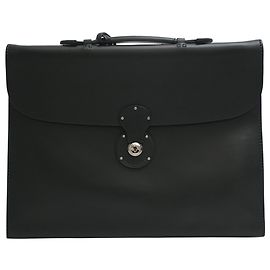 Ralph Lauren Keyhole Accent Briefcase in Black Leather Black