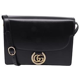 Gucci Medium GG Ring Shoulder Bag in Black Leather  Black
