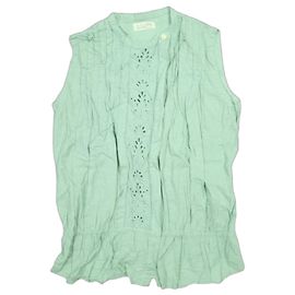 Autre Marque BEAMS BOY Front Cutwork Stand Collar Cotton Blouse Green