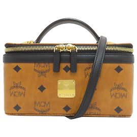 MCM Logo Handbag Brown PVC Brown
