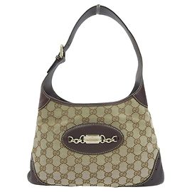 Borsa a Spalla Gucci GG Canvas Beige Marrone scuro