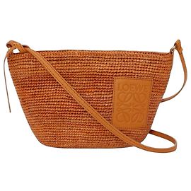 Loewe Slit Mini Borsa in Rafia e Pelle - Marrone Marrone