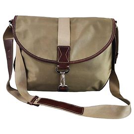 Lancel Bolsa de Ombro em Lona e Couro Marrom Marrom Caqui