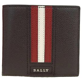 Bally Striped Bi-fold Wallet White Red Dark brown