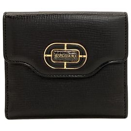 Bvlgari Bulgari Logo Bi-fold Leather Wallet for Women Black