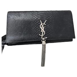 Yves Saint Laurent Bolsa de mão Kate em couro com relevo de crocodilo preto Preto
