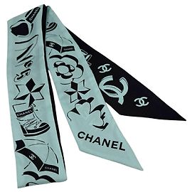 Pañuelo de cinta de seda Chanel Bandeau Negro Verde