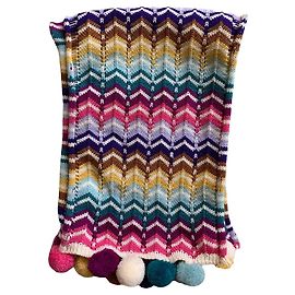 Sciarpa Missoni zigzag multicolore con pompon Multicolore