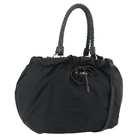 Bolsa PRADA Nylon 2way Preta Ouro Auth ka4261 Preto Dourado