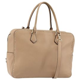 Bolsa de mão VALENTINO de couro 2way Bege Dourado Auth hk3733A Bege Dourado