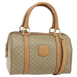 Céline Bolso Boston CELINE de lona Macadam PVC 2way Beige Oro Auth 177621A Beige Dorado