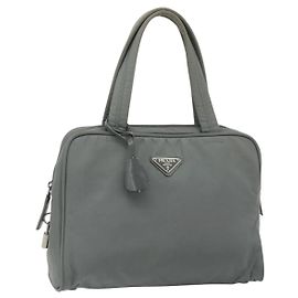 PRADA Handtasche Nylon Grau Silber Authentisch 180192A Braun Silber