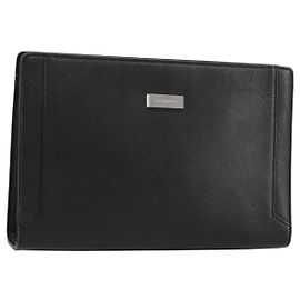 BURBERRY Clutch Bag Leder Schwarz Silber Auth ep14569 Schwarz Silber