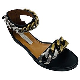 Stella Mc Cartney Stella McCartney Black / Silver / Gold Falabella Two Tone Chain Embellished Sandals Black