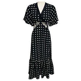 Maria Escoté Vestido Gia con estampado de lunares blanco y negro e insertos de encaje / Arias Negro