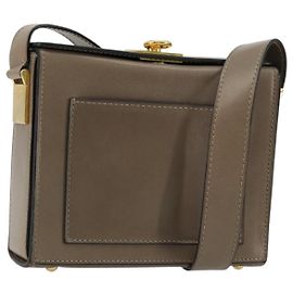 Céline Bolsa de Ombro CELINE em Couro Cinza e Ouro Auth mr2506A Marrom Dourado