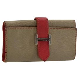 Hermès HERMES Baan Key Case Leather Beige Auth 179332 Beige