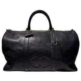 Chanel Borsa da Viaggio in Pelle Granulata Nera Nero