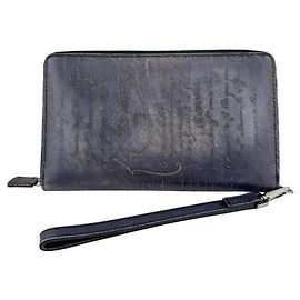 Berluti Navy Leather Long Wallet Navy blue