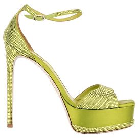 Sandali con piattaforma in raso e cristalli Anastasia di Rene Caovilla Verde Lime Donna EU 40 Verde