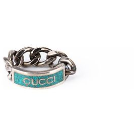 Anillo de cadena con logotipo Gucci en esmalte de plata de ley azul turquesa para mujer US 7 Azul