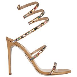 Sandali Rene Caovilla Cleo 105 Crystal Satin Gold Multicolor Donna EU 39.5 Multicolore D'oro