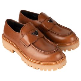 Mocasines Prada de piel cepillada Chocolate Cognac Mujer EU 36.5 Coñac